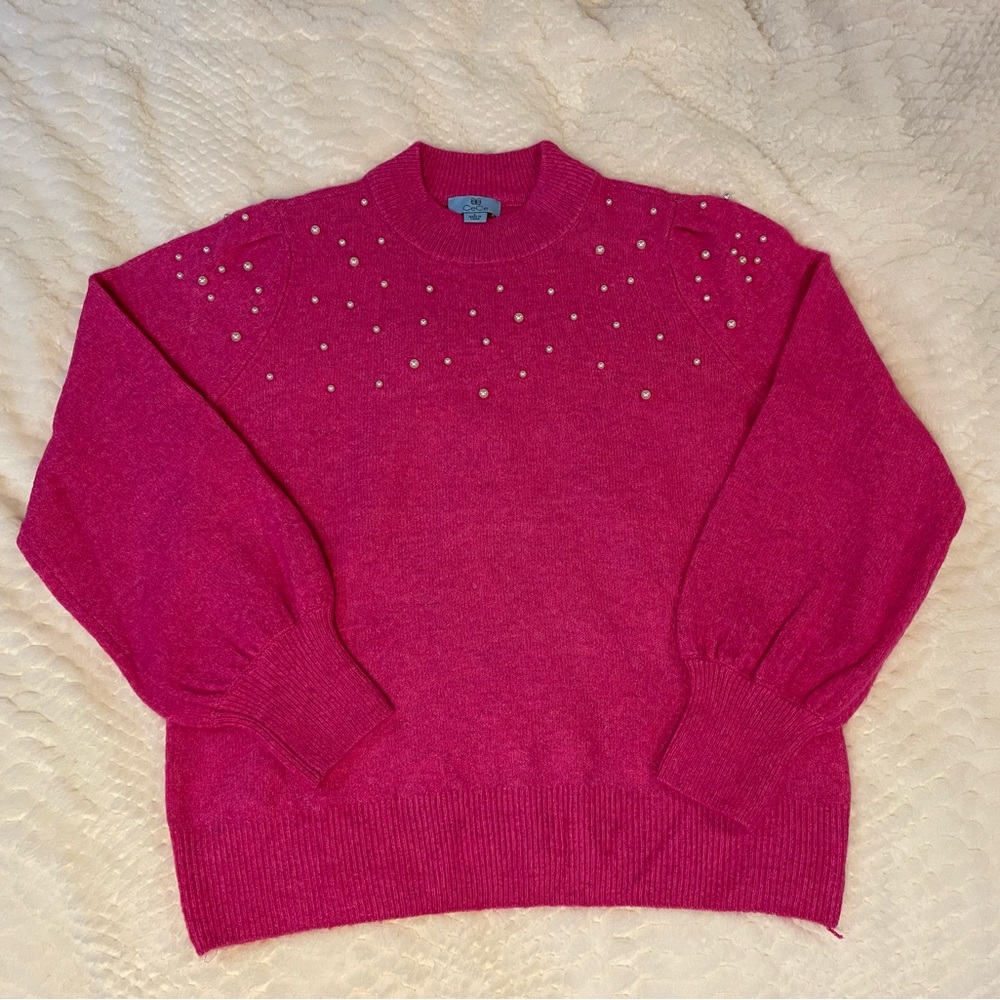 CeCe Pink Sweater with Pearl Accents